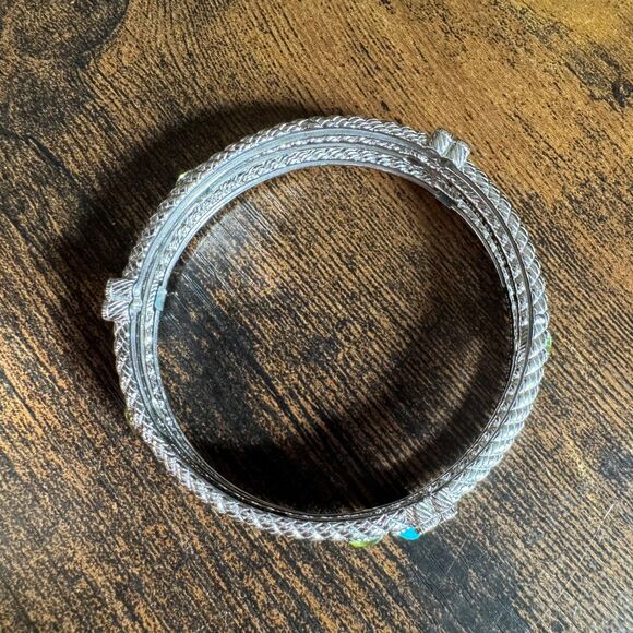 Judith Ripka Sterling Silver Roped Bangle Bracelets Gemstones Turquoise Peridot - Picture 6 of 8